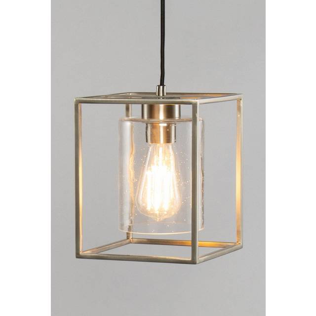 Hardy Cage Ceiling Pendant with Bubble Glass Shade, Satin Nickel