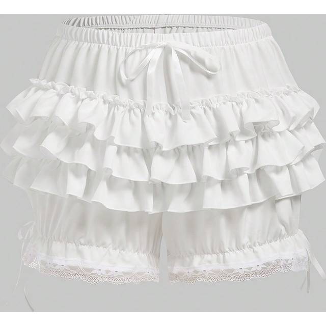 ROMWE Plus Size Himekaji Lace Trim Layered Ruffle Hem Shorts, School