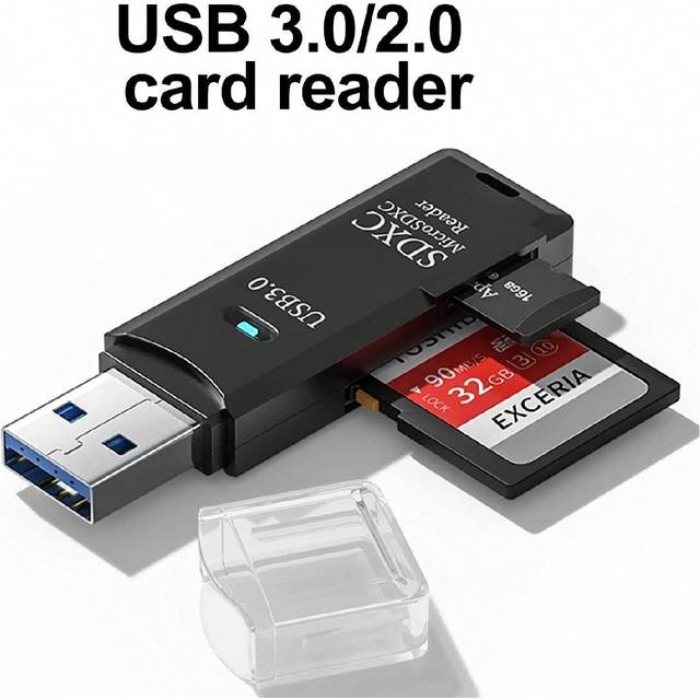 USB3.0 Mikro SD-kortläsare , 5Gbps 2-i-1 SD-kortläsare Till USB Adapter , Minneskort Läsare För Kamera Minne , PC , SDXC , SDHC , , RS-MMC , Mikro SDX - Svart (USB 2.0,USB 3.0)