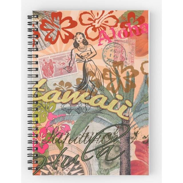 Spiral Notebook Vintage Hawaii Travel Colorful Hawaiian Tropical Collage A5 120 Pages