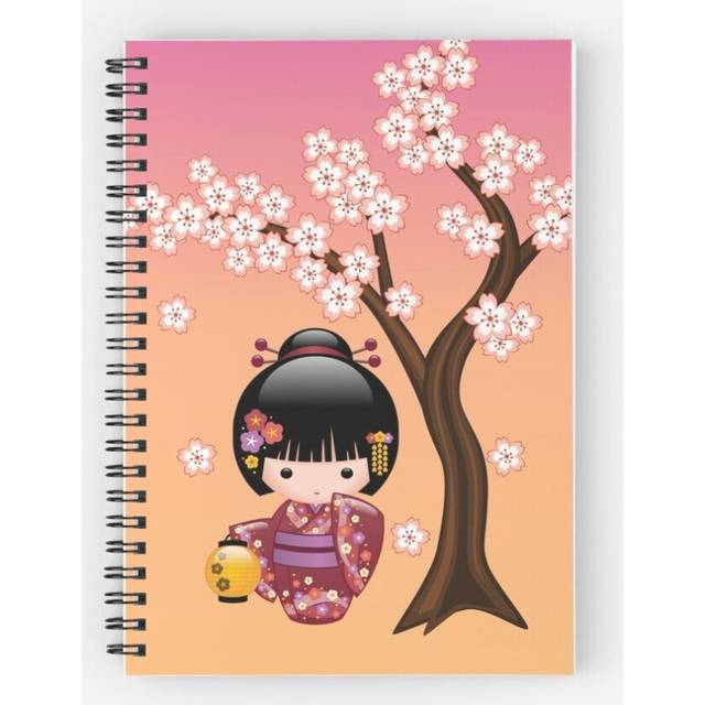 Spiral Notebook Japanese Sakura Kokeshi Doll A5 120 Pages