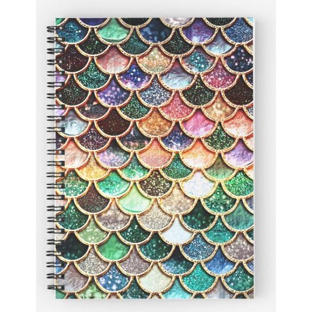 Spiral Notebook Copper Green Gold andk Sparkle Faux Glitter Mermaid Scales A5 120 Pages