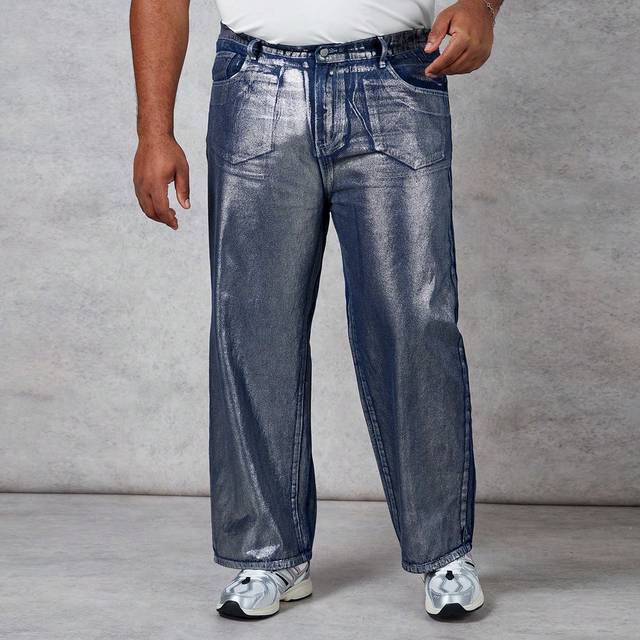 Manfinity Loose Fit Men&#39;s Plus Size Non-Iron Straight Leg Jeans