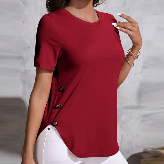 SHEIN Button Detail Curved Hem Tee