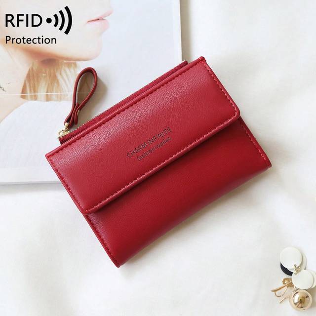 Rfid-blockerande kvinnors multifunktionella kort fashionabla plånbok för kvinnor Plånbok Plånbok Plånbok Liten plånbok - Röd