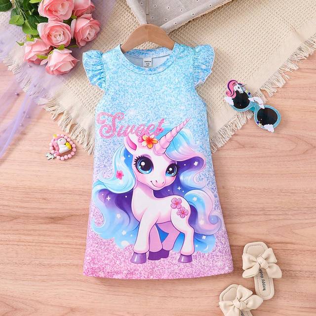 SHEIN Young Girl Lovely Unicorn Pattern Dress