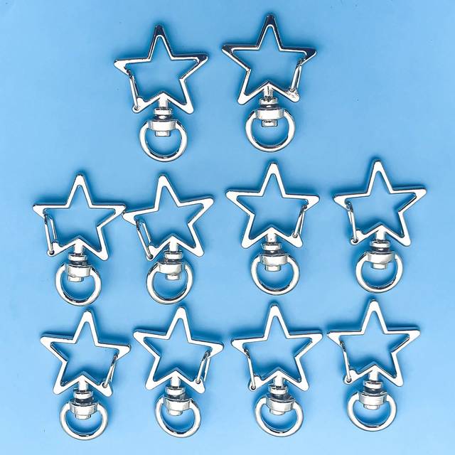 SHEIN 10pcs Stainless Steel Five-Pointed Star Shaped Keychain Hooks, For Diy Handicrafts And Jewelry Making
