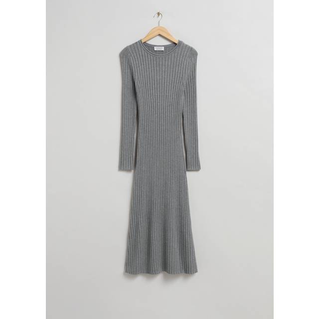 Grey Rib Fit & Flare Midi Dress (S)