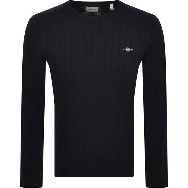 Men's GANT Mens Cotton Cable Knit Crew Neck Jumper - Navy - Size: 38/Regular
