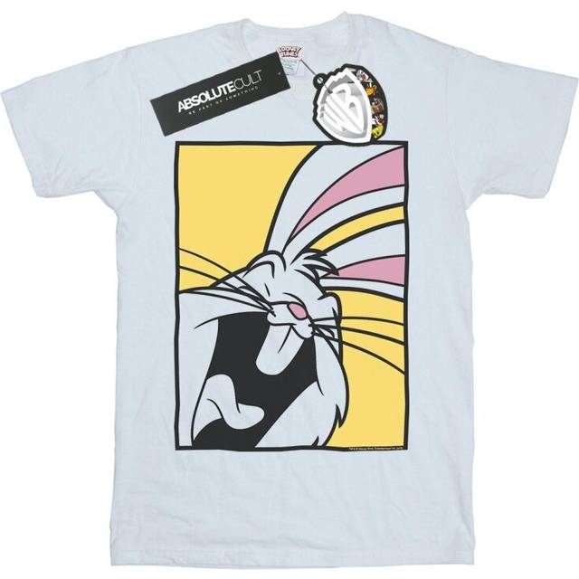 (S, White) Looney Tunes Mens Bugs Bunny Laughing T-Shirt