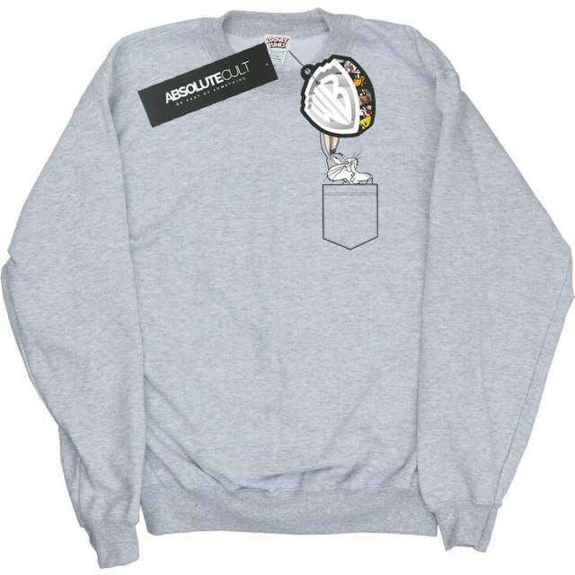 Looney Tunes Mens Bugs Bunny Faux Pocket Sweatshirt XXL grey