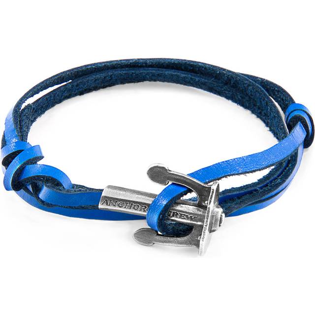 Union Anchor Silver and Flat Leather Bracelet - Blue - One Size