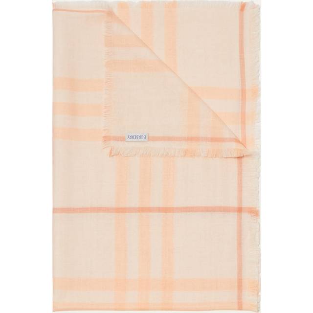 Burberry Cameo Check Wool Silk Fringed Scarf - A (Size 86.6 x 27.6in)