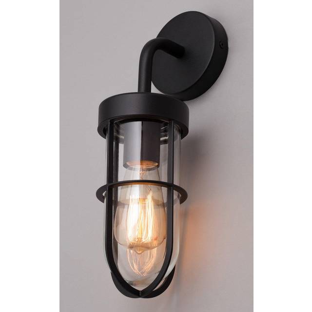 Harris Outdoor Industrial Style Caged Wall Light, Black