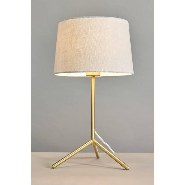 Stassy Tripod Feet Table Lamp with Light Grey Shade, Satin Brass