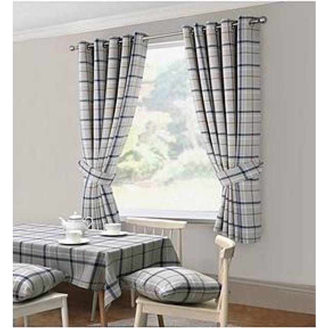 Home Curtains Hudson Check Eyelet Lined Kitchen Curtains - Blue