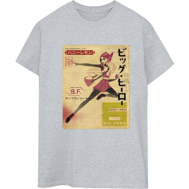 Big Hero 6 Baymax Honey Lemon Newspaper Cotton Boyfriend T-Shirt - Grey - XXL