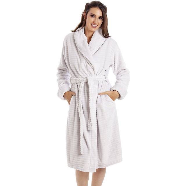Supersoft Fleece Shawl Collar Stripe Bathrobe - Light Grey - 18-20