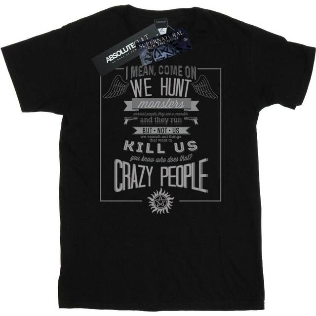 (S, Black) Supernatural Womens/Ladies Crazy People Cotton Boyfriend T-Shirt
