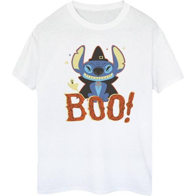 Disney Lilo för kvinnor/damer & Stitch Boo! T-shirt för pojkvän i bomull L vit
