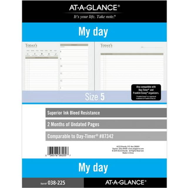 "at-A-Glance Undated Daily Planner Refill  2 Months  7-Ring  8-1/2"""""""" x 11""""""""  Folio Size  Size 5 (038-225)"
