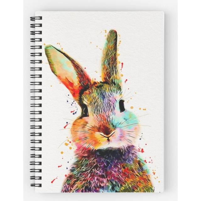 Spiral Notebook Rabbit Watercolor Art Work  A5 120 Pages