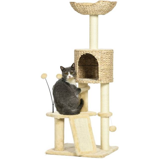 PawHut 116cm Cat Tree Tower w/ Scratching Post - Cat House - Ball - Platform - Beige | TJ Hughes Green