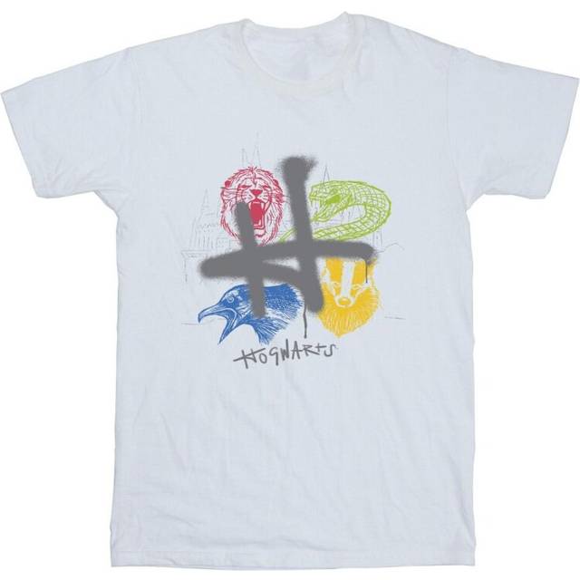 (S, White) Harry Potter Mens Emblems H Spray T-Shirt