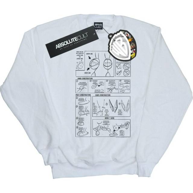 Looney Tunes Mens Bugs Bunny Drawing Instruction Sweatshirt L white