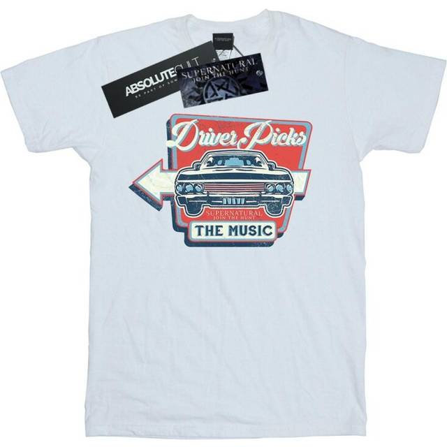 (XL, White) Supernatural Womens/Ladies Driver Picks The Music Cotton Boyfriend T-Shirt