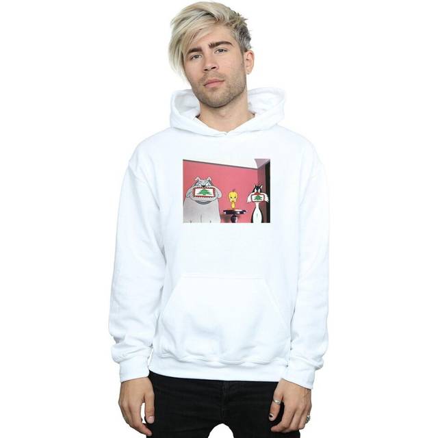 Looney Tunes Mens Christmas Postcard Hoodie XXL white