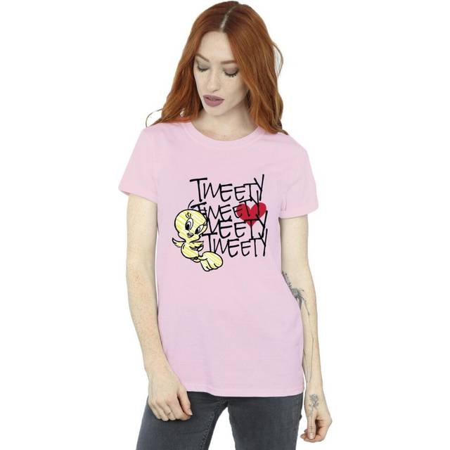 Tweety Love Heart Cotton Boyfriend T-Shirt - Baby Pink - M