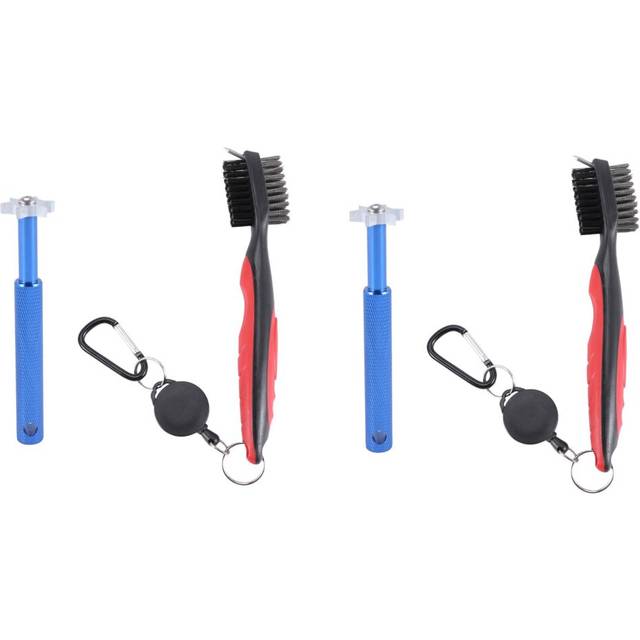 2X Golf Groove Sharpener Tool Golf Club Groove Sharpener and Retractable Golf Club Brush for Golfers Blue and Red