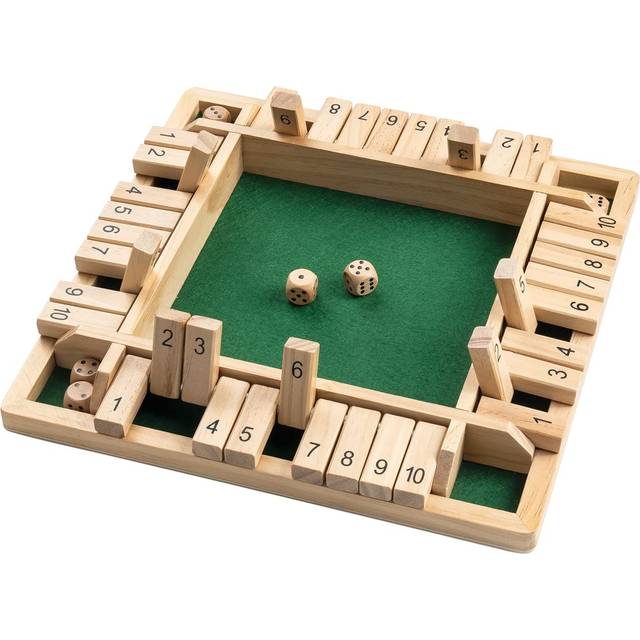 Ropoda Wooden Shut The Box Game (2-4 Players) - Large 4 Sided Board  8 Dice  Rules - Amusing Addition Game for Kids & Adults  12 Inch