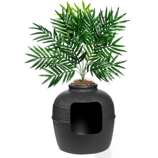 Good Pet Stuff, The Original Hidden Litter Box, Artificial Plants & Enclosed Cat Planter Litter Box, Vented & Odor Filter, Easy to Clean, Black Suede