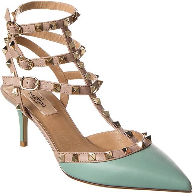 Valentino Rockstud Caged 65 Leather Ankle Strap Pump