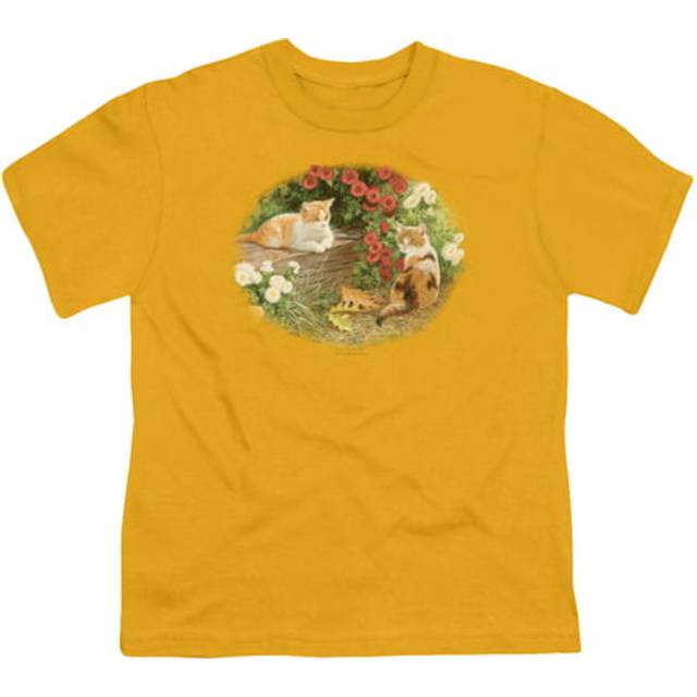 Trevco Sportswear WW156-YT-1 Wildlife Kittens & Mums Youth Short Sleeve T-Shirt, Gold - Small