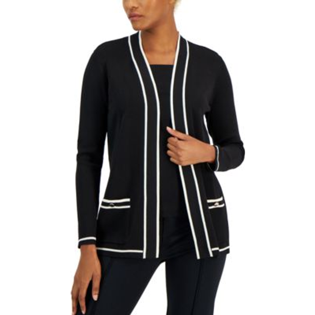Anne Klein Women's Malibu Cardigan with Tipping in Anne Black / Anne White size XL
