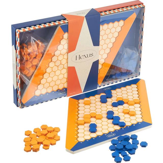 Hexus Board Game - Traditional 2 Player Strategy Board Game with Wooden 11 x 11 Hex Grid and Hexagon Tiles Blue/Orange - Unique Brain Teasers and Puzz