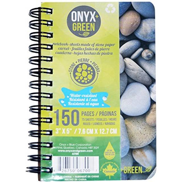 Onyx and Green Notebook  3 x 5 Inches  Side Coil  75 Ruled Sheets  Stone Paper  (6700)