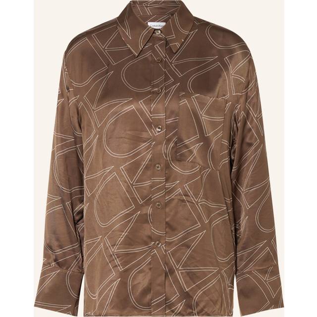 Calvin Klein, Blusar & Skjortor , Dam, S, Bomull, Skjorta med Monogramtryck - brown (S)