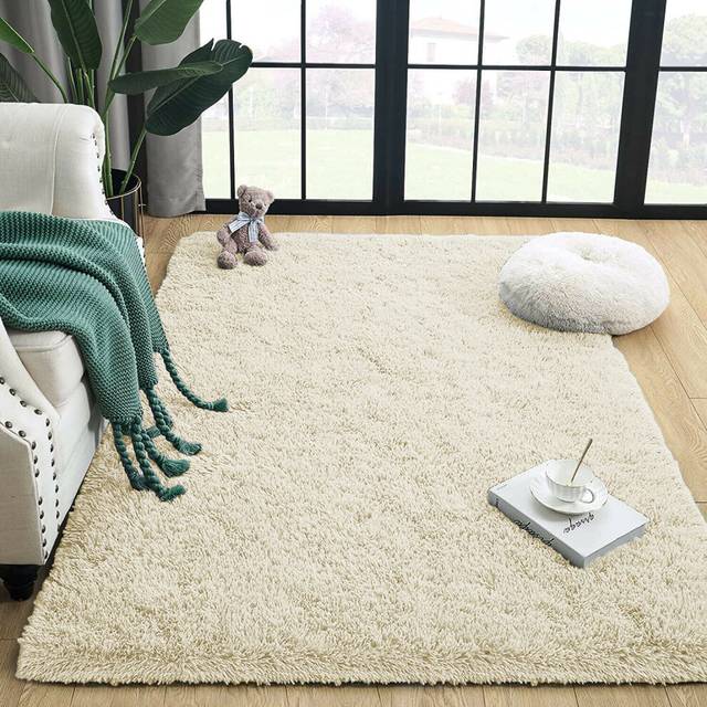 (Cream, 160 x 230 cm) Shaggy Non Slip Rugs Bedroom Living Room Area Rugs Hallway Runner Fluffy Carpets Bath Door Mats