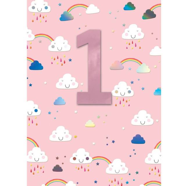 Girls 1st Birthday Rainbow & Clouds Embellished Greeting Card Crackerjack Cards