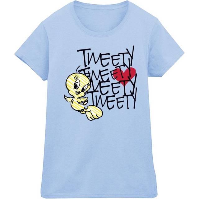 Tweety Love Heart Cotton T-Shirt - Baby Blue - M