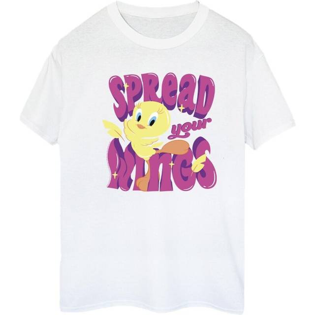 Looney Tunes Dam/Dam Tweeday Sprid dina vingar Pojkvän T-shirt i bomull L vit