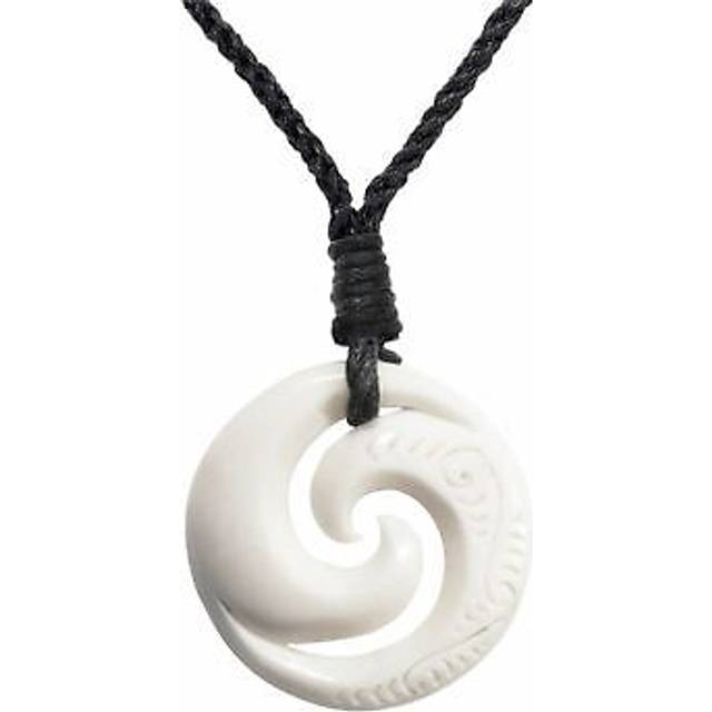 Bovine bone pendant maori double koru spiral cord necklace - 81stgeneration