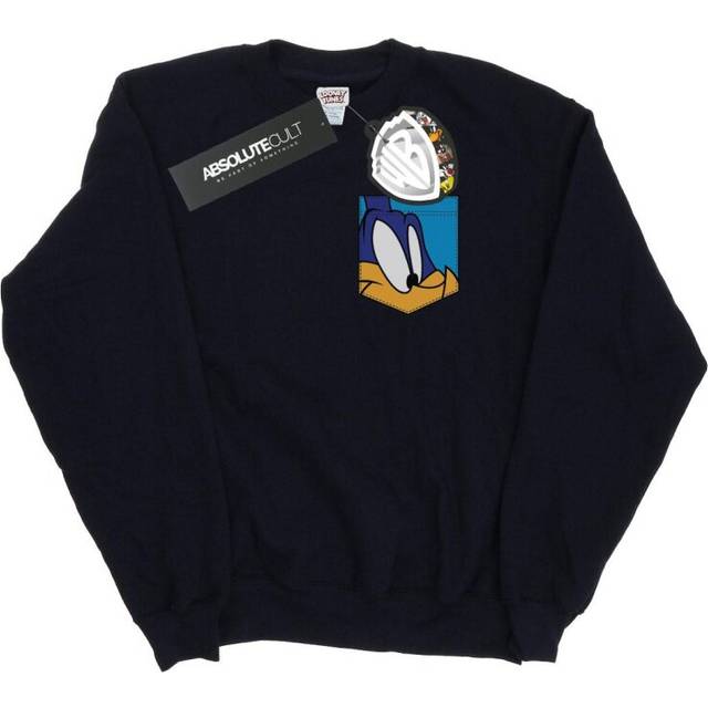 (L, Black) Looney Tunes Womens/Ladies Road Runner Face Faux Pocket Sweatshirt