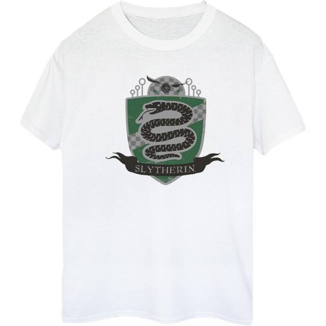 Slytherin Chest Badge Cotton Boyfriend T-Shirt - White - XL