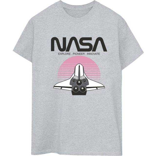 (S, Sports Grey) NASA Womens/Ladies Space Shuttle Sunset Cotton Boyfriend T-Shirt