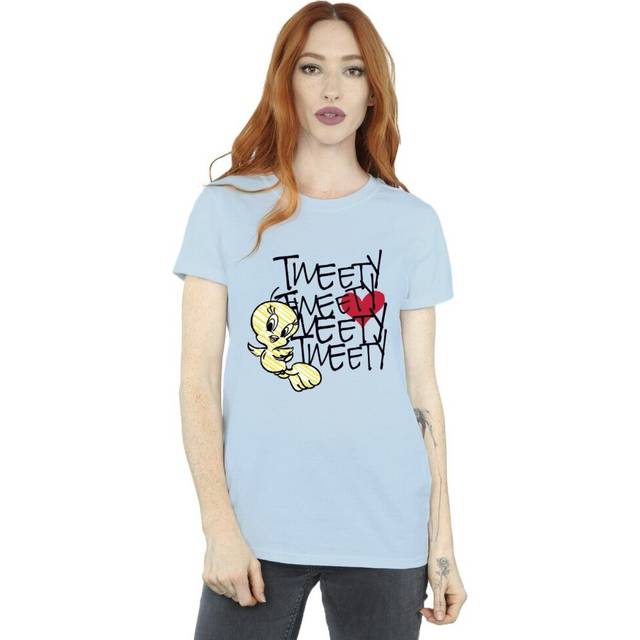 Tweety Love Heart Cotton Boyfriend T-Shirt - Baby Blue - XXL